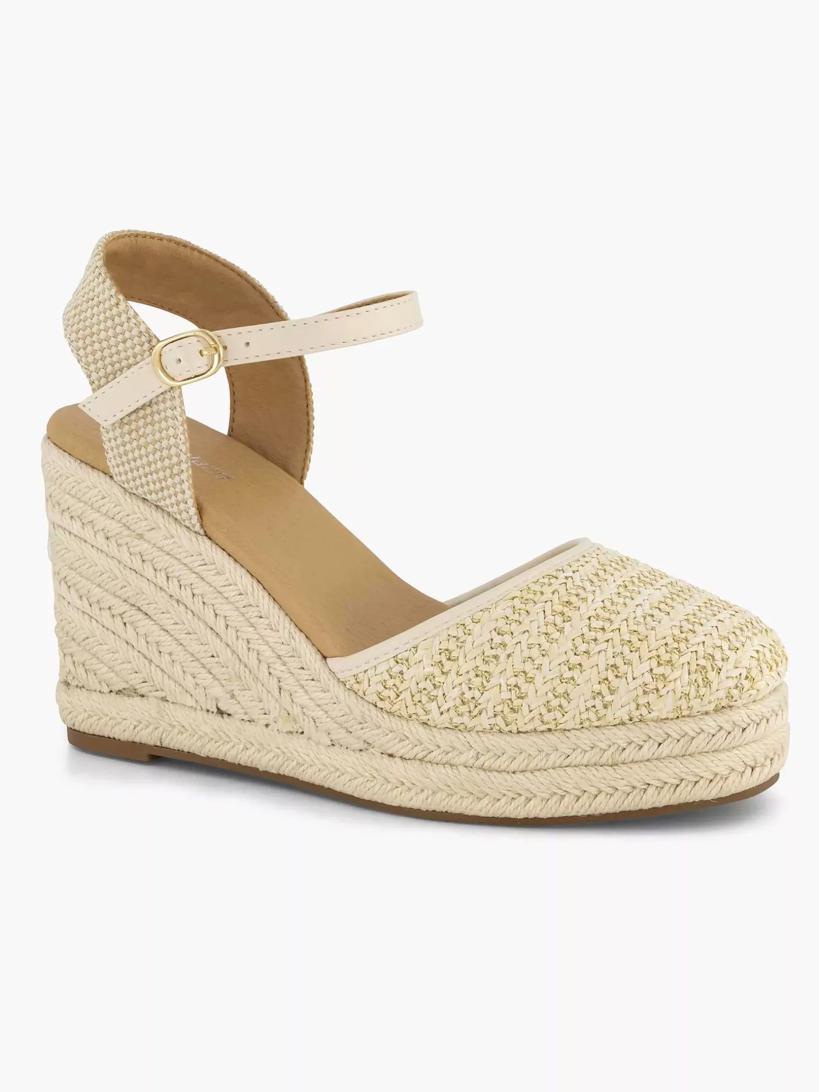 Ladies Graceland Beige Sandal Wedge Heel