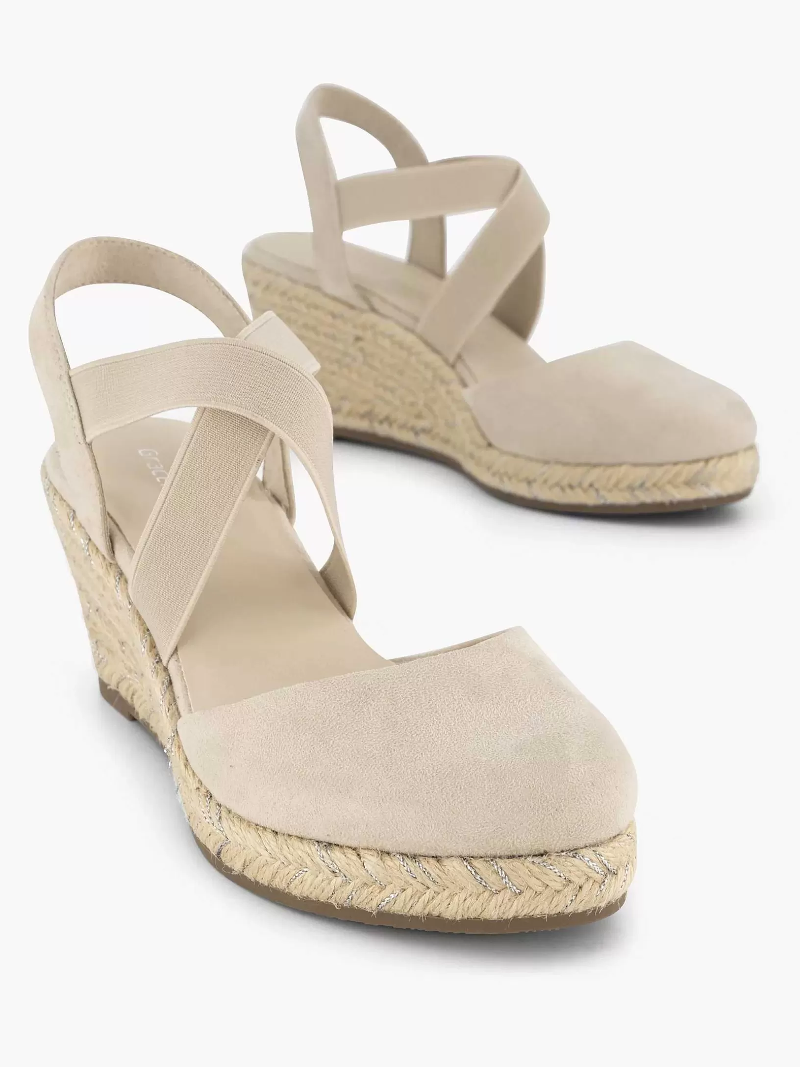 Ladies Graceland Beige Slingback Wedge Heel