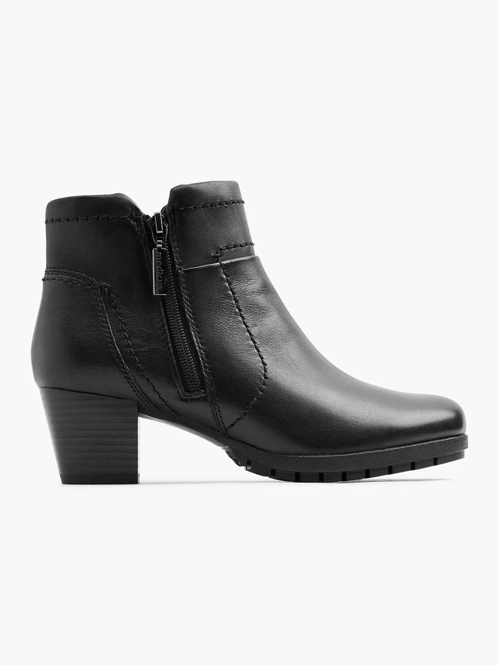 Ladies Medicus Black Leather Comfort Ankle Boot Heel