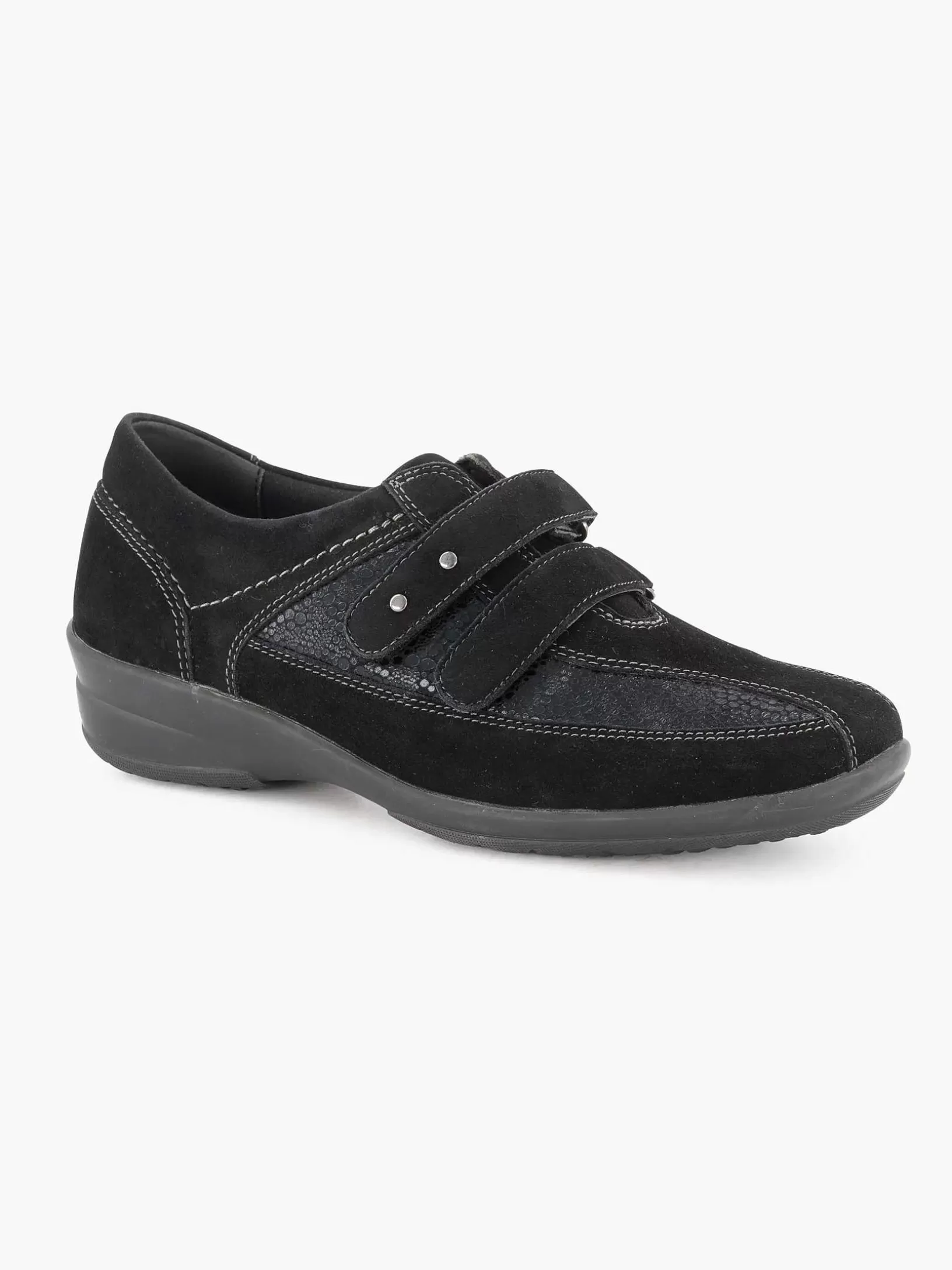 Ladies Medicus Black Leather Comfort Slip-On Velcro