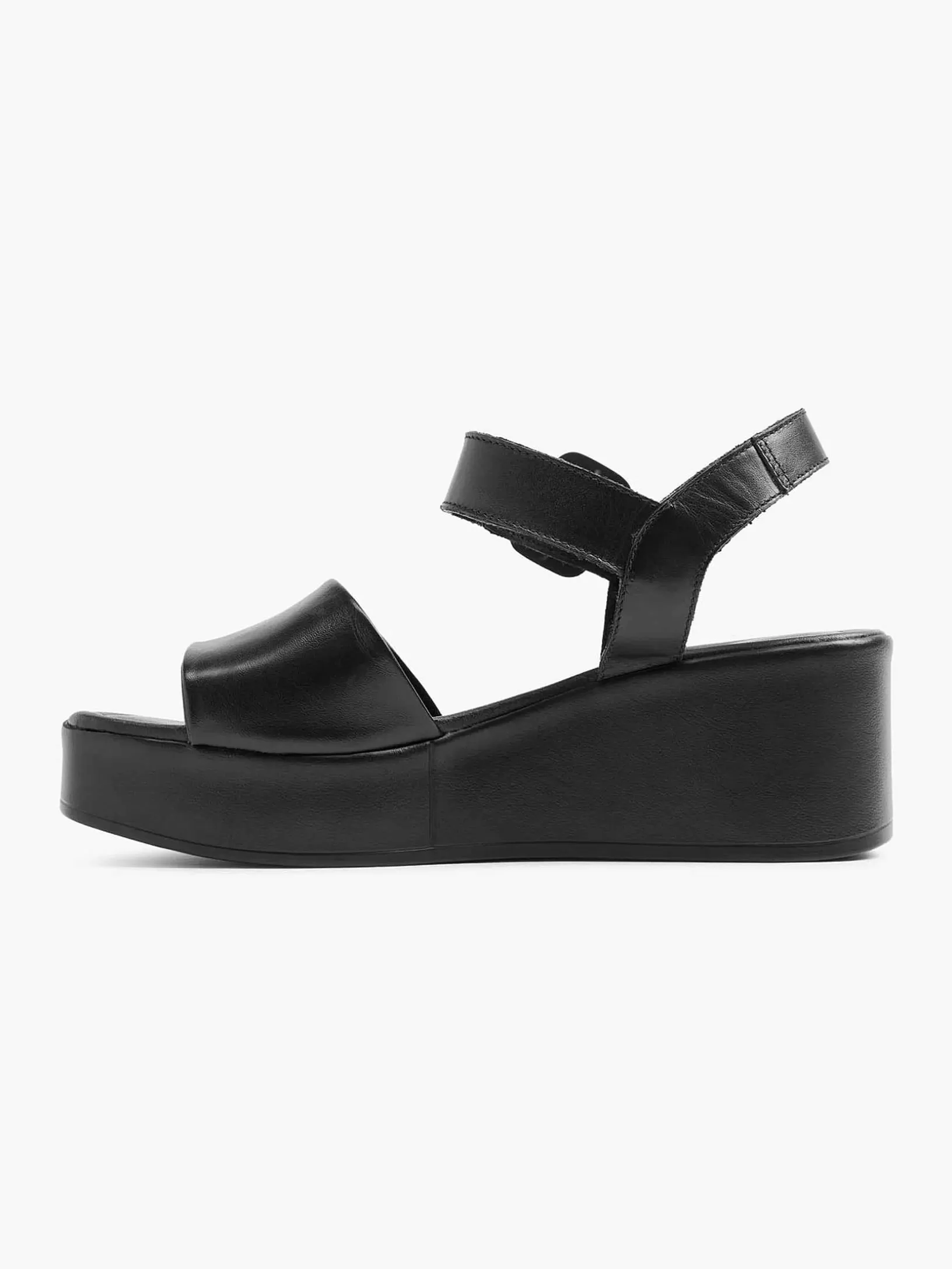 Ladies 5th Avenue Black Platform Leather Sandal